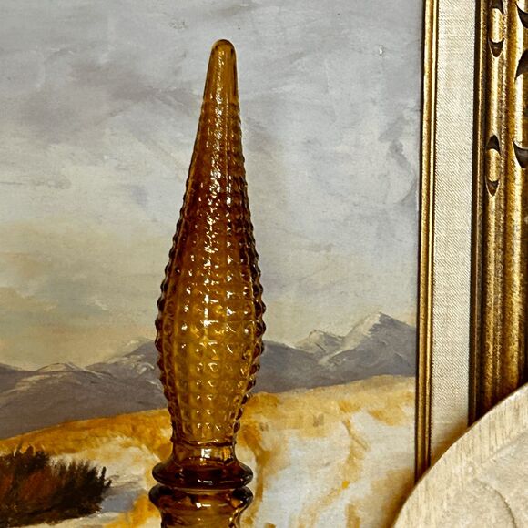 Vintage Amber Glass Italian Empoli Decanter - Grapes & Cherries Design - MCM Gen - Picture 6 of 9